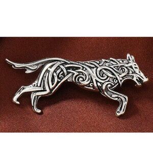 Textured Metal Wolf Brooch